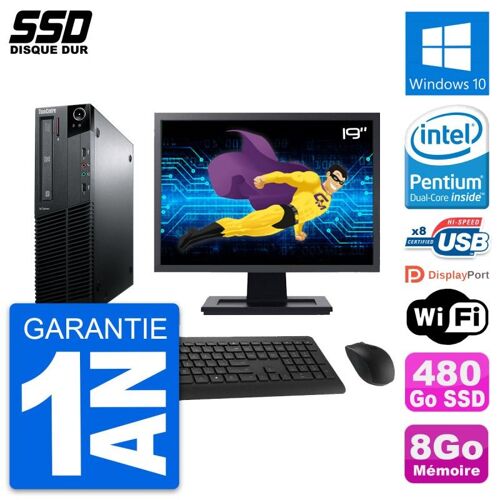 PC Lenovo M81 SFF Ecran 19" Intel G630 RAM 8Go SSD 480Go Windows 10 Wifi