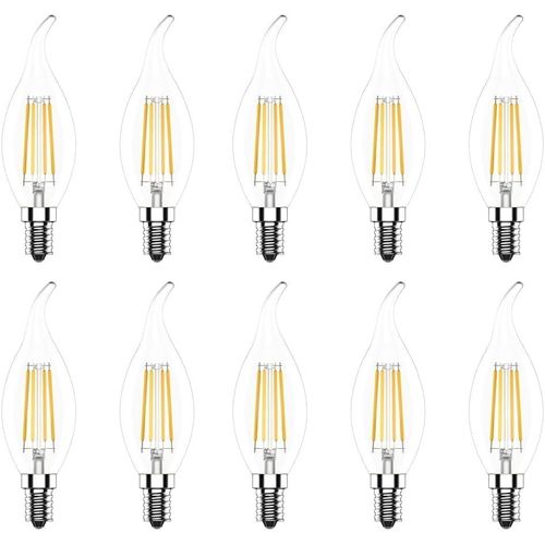 Lot De 10 6w E14 Ampoule De Filament Led Flamme Bougie 2700k Blanche Chaude Equivalent Ampoules Incandescente Halogène 60w Dimmable,Ac 220-240v¿