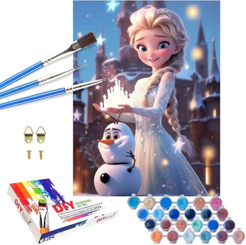 Kalanka-La Reine Des Neiges Peinture Par Num¿¿Ro Enfants Adultes, 40x50cm Dessin Anim¿¿ Reine Des Neiges Paint By Numbers Avec Toile Pinceaux Pigments Acryliques, Grand Kit De Peinture Diy Ensemble