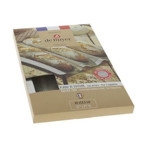 Plaque de cuisson perforée pour 3 baguettes en inox - TS