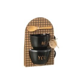 J-Line Tasse À Café You & Me + Cuillière - Céramique - Noir - Boite De 2