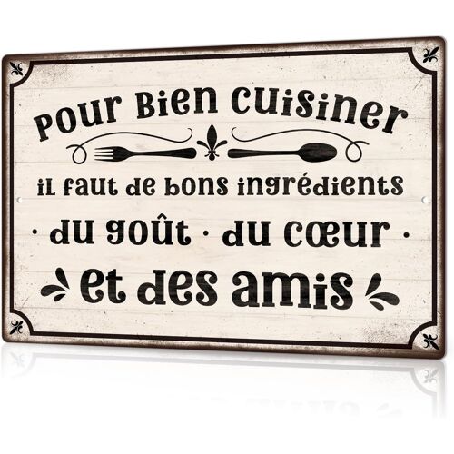 KALANKA-Plaque Décorative Murale en Métal, Style Vintage, Citation Française, pour Cuisine, 30 x 20 cm (Art Culinaire)