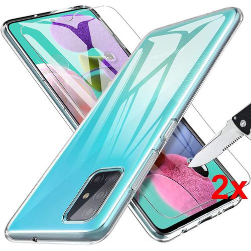 Pour Samsung Galaxy A71 Coque Silicone Gel Ultraslim - Transparent + 2 Films Verre Trempé