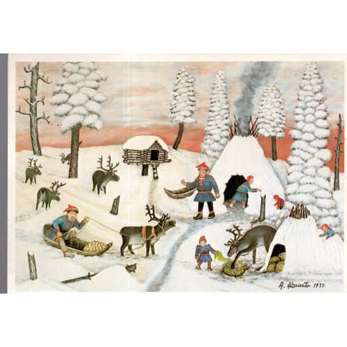 Carte Postale Du Tableau D' Andréas Alarieston : "Lapinkuvat" : A Village Of Lapps In Wintertime