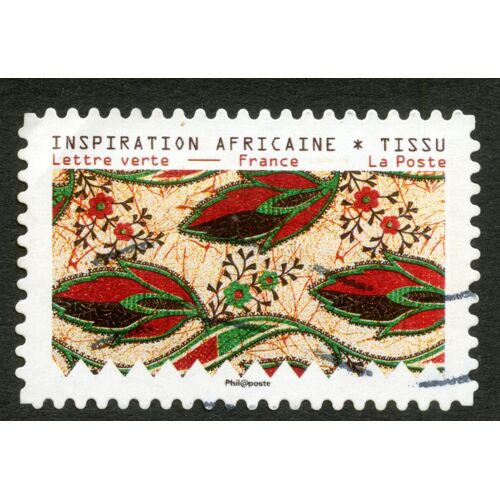 Timbre Oblitéré Inspiration Africaine Tissu,Lettre Verte,France,La Poste
