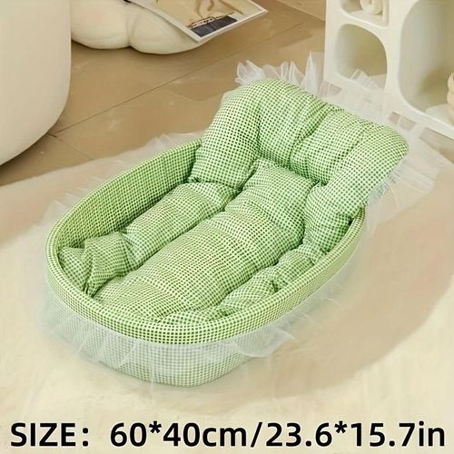 Lit Pour Chat Confortable Avec Bords Décoratifs En Dentelle,Parfait Pour Un Sommeil Confortable Et Un Jeu De Loisirs,Un Lit Confortable Pour Animaux De Compagnie,Un Lit Pour Cha.Green.