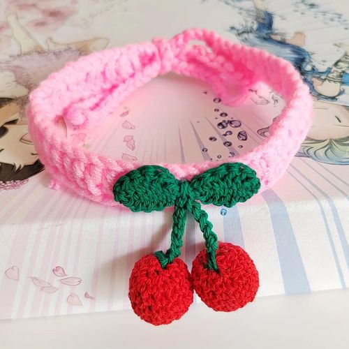 Collier Pour Animaux De Compagnie Collier De Chat Tricoté À La Main Avec Décor De Cerise Collier De Chat Mignon Fournitures Pour Chat ¿¿¿¿¿¿¿ ¿¿¿Erja¿¿ Para Gatos Accessoires.Pink.