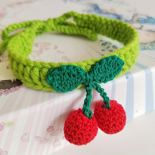 Collier Pour Animaux De Compagnie Collier De Chat Tricoté À La Main Avec Décor De Cerise Collier De Chat Mignon Fournitures Pour Chat ¿¿¿¿¿¿¿ ¿¿¿Erja¿¿ Para Gatos Accessoires.Green.