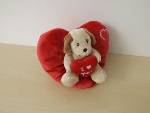 Doudou Pelluche Chien Beige Coeur Rouge I Love You Nicotoy