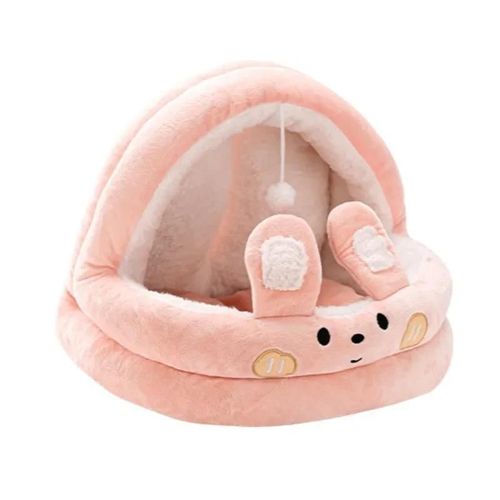 Lit De Couchage Pour Animaux De Compagnie,Dessin Animé Détachable Et Minimaliste,Doux,Épais Et Mignon,Semi-Fermé,Lit Grotte Confortable Et Chaud Pour Chat.Pink.M