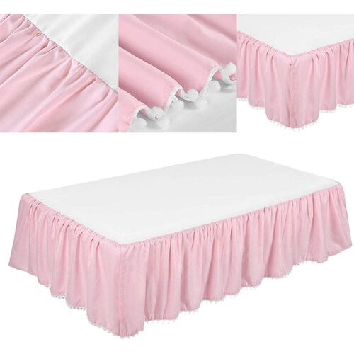 Cache Sommier Pour Lit Bébé,71x132*35cm/28x 52x14 Pouces,Jupe De Lit À Volants Pour Lit Bébé,Avec Pompons,Jupes De Literie En Microfibre Pour Berceau De Bébé(Rose)