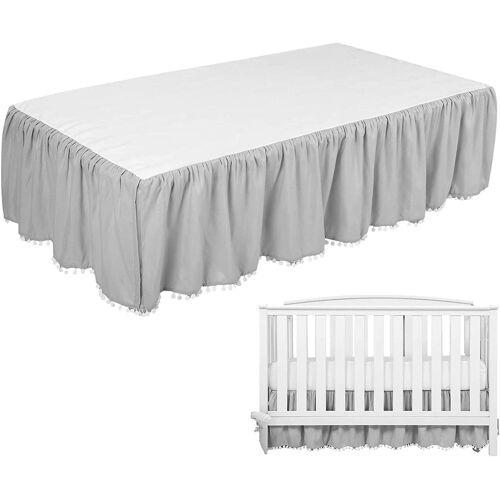 Jupe De Berceau À Volants Avec Pompons - Jupes De Lit Pour Tout-Petits - Jupes De Literie En Microfibre Pour Berceau De Bébé, Housse Anti-Poussière Pour Lit Pour Bébés Garçons Filles 28"X 52"(Gris)