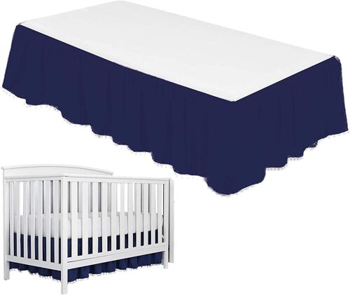 Jupe De Berceau À Volants Avec Pompons - Jupes De Lit Pour Tout-Petits - Jupes De Literie En Microfibre Pour Berceau De Bébé, Housse Anti-Poussière Pour Lit Pour Bébés Garçons Filles 28"X 52"(Bleu)