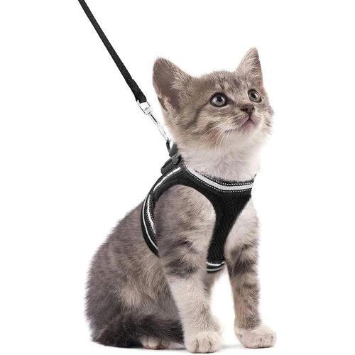 Ensemble Harnais Et Laisse Pour Chat,Pour La Marche,L'évasion,Gilet Pour Chatons Doux Et Réglable Avec Bande Réfléchissante Pour Chats,Confortable.Black.M