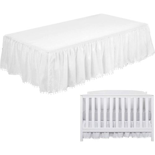 Jupe De Berceau À Volants Avec Pompons - Jupes De Lit Pour Tout-Petits - Jupes De Literie En Microfibre Pour Berceau De Bébé, Housse Anti-Poussière Pour Lit Pour Bébés Garçons Filles 28"X 52"(Blanc)