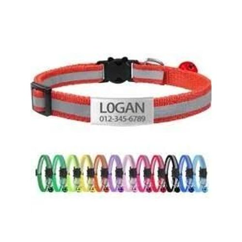 Collier Réfléchissant Pour Chat Gravé Sur Mesure,13 Couleurs,Avec Boucle Et Cloche De Sécurité,Collier Pour Animaux De Compagnie Personnalisé Réglable Pour Petits Chats.Rouge.Neck 19-32cm