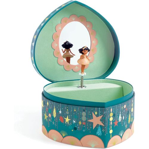 KALANKA-Boîte à Musique Happy Party en Forme de Coeur - Décoration Chambre Enfant - Danseuse et Miroir, Intérieur Velours - Rangement Bijoux Élégant - Design Artistique - Mélodie 2min30