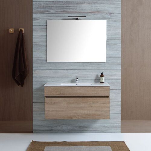 Meuble De Salle De Bain Suspendu 100 Cm En Bois De Chêne Série Sole