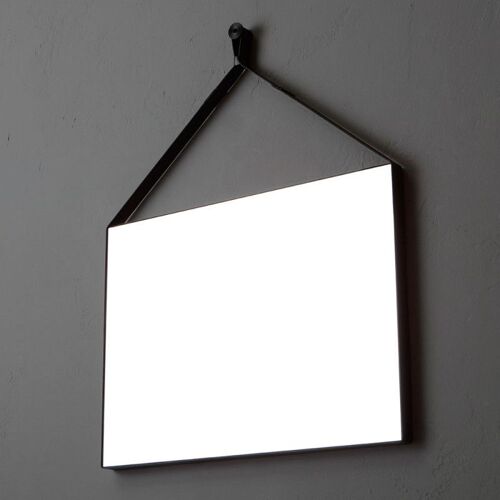MIROIR RECTANGULAIRE CM 70X50 AVEC FAUX CUIR NOIR POUR SALLE DE BAIN