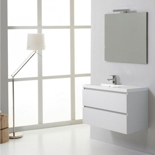 Meuble De Salle De Bains Manhattan 90 Cm Avec Tiroirs Gauche En Bois Blanchi
