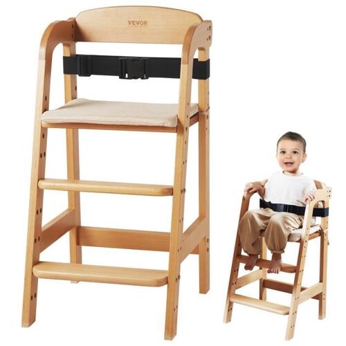 Chaise Haute Pour Bébés Et Tout-Vevor-Petits En Bois De Hêtre, Chaise D'alimentation Réglable Convertible-Pour Bébé, Maison,Crèche