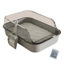 Bac À Litière Semi-Fermé Pour Chat Toilettes Pour Chat Amovibles À Parois Hautes Bac À Litière Multifonctionnel Résistant Aux Éclaboussures Pour Petits Animaux.Grey.As Shown