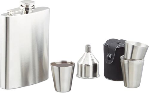 Ulteronixshop-Set Flasque En Inox 7 Pièces Avec Flasque 200 Ml Entonnoir Et Verre Doseur Festival Camping, Argenté