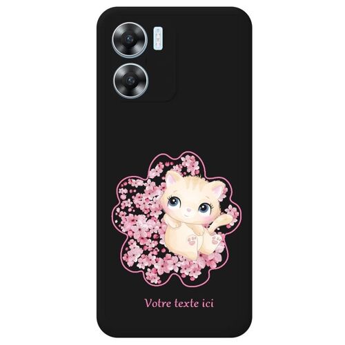 Coque noire Redmi A2 et A1 chat fleur cerisier