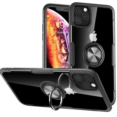 Coque pour iPhone 11 PRO noire aspect carbone avec anneau