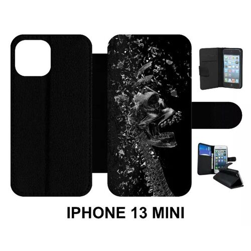 Etui À Rabat Iphone 13 Mini - Squelette Verre Bris - Simili-Cuir - Noir