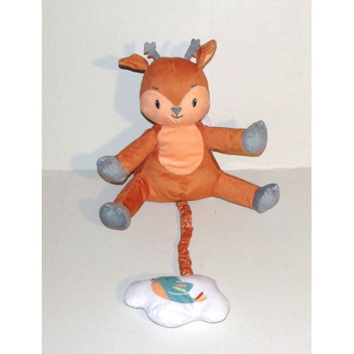 Doudou Elan Cerf Musical Nuage Blanc Avec Un Petit Oiseau Bleu Et Orange 22cm Jollymex Doukidou