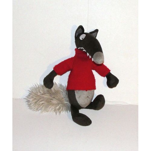Peluche Loup Auzou Pull En Laine Rouge Doudou Loup 28 Cm