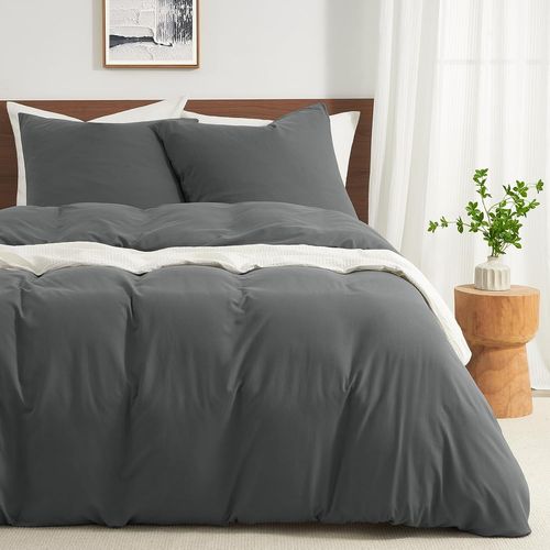 Tzf-Housse De Couette 200x200 Microfibre Polyester Ultra-Douce Oeko-Tex Parure De Lit Gris -Housse De Couette 200x200 + 2 Taies D'oreiller 80x80