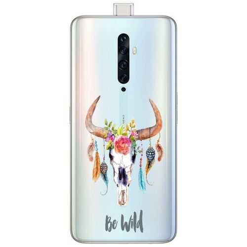 Coque Oppo Reno 2z Skull Bull Boheme Plumes Fleur Wild Transparente