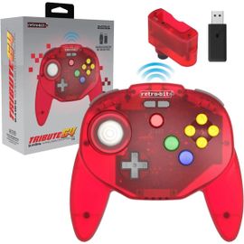 Retro-Bit Tribute64 2.4ghz Manette Sans Fil Pour Nintendo 64/Switch/Pc/Mac Clear Red