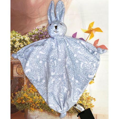 Doudou Lapin Bleu Ciel Gris Bleuté Et Blanc Animaux Biches Faons Lapins Blancs & Feuillages Peluche Mouchoir Doladou