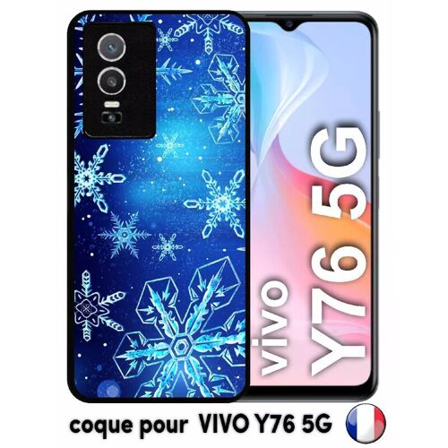 Coque Pour Vivo Y76 5g - Flocon De Neige Fond Bleu Nuit - Silicone - Noir