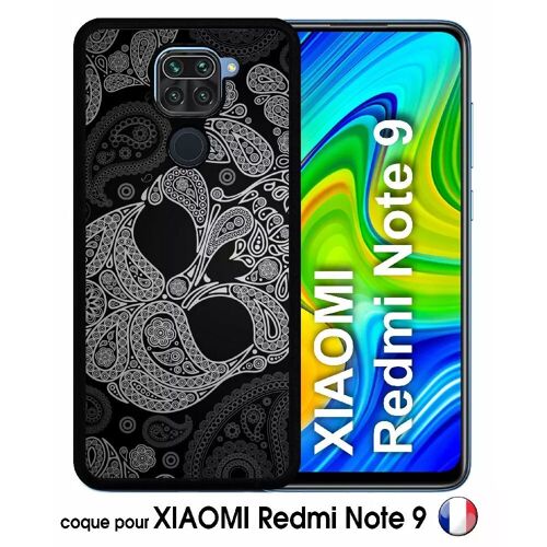 Coque pour xiaomi redmi note 9 - tete de mort barroque - silicone - noir