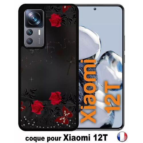 Coque Pour Xiaomi 12t - Roses Gothic Chapelet - Silicone - Noir