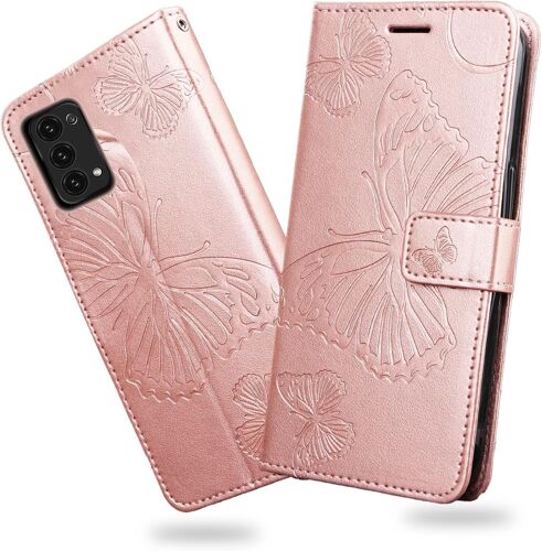 KAL-Coque Pour Oppo Reno 6 Pro 5G, Papillon Imprimé Housse En Cuir Pu Magnétique Portefeuille, Étui À Rabat Pour Oppo Reno 6 Pro 5G, Or Rose