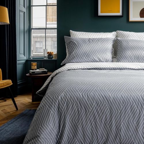 Sjzg-Housse De Couette Réversible Coton Rayé Gris Couvre De Lit 135 X 200 + 80 X 80 Cm