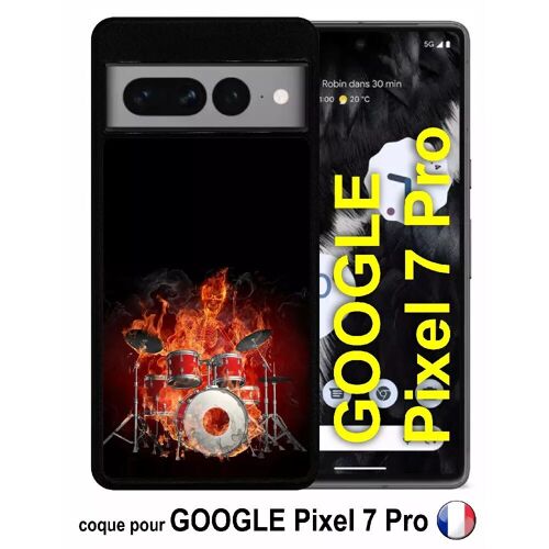 Coque pour google pixel 7 pro - squellette joue a la batterie flamme - silicone - noir