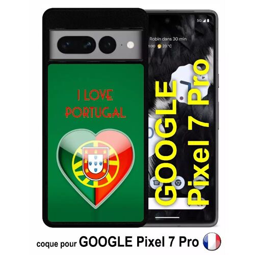 Coque pour google pixel 7 pro - coeur love portugal - silicone - noir