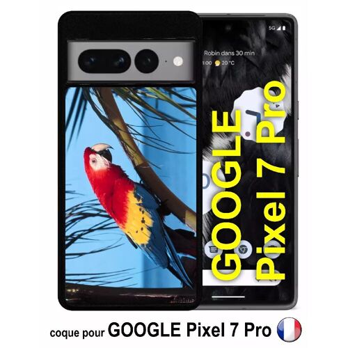 Coque pour google pixel 7 pro - perroquet mer palmiers - silicone - noir