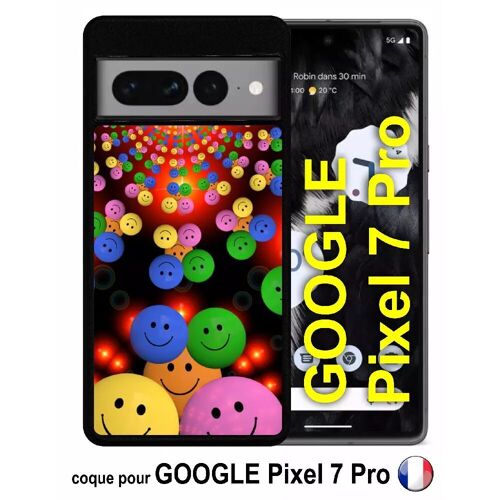 Coque pour google pixel 7 pro - smiley mania - silicone - noir