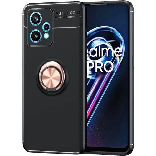 Compatible Avec Oppo Realme 9 Pro Coque, 360 Degres Protection Bumper + Verre Trempé, Coque Avec Anneau Support Cover Skin Cases Housse Etui Protector-Or Noir