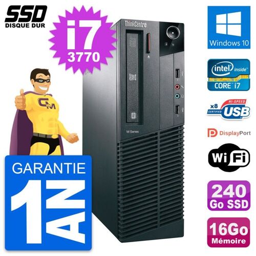 PC Lenovo ThinkCentre M82 SFF Intel i7-3770 RAM 16Go SSD 240Go Windows 10 Wifi