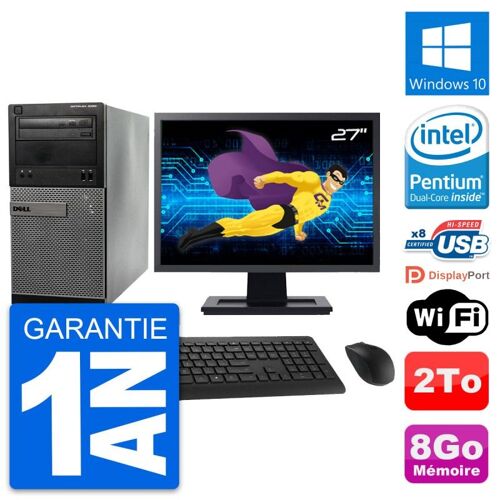 PC Tour Dell 3020 Ecran 27" Intel G3220 RAM 8Go Disque 2To Windows 10 Wifi