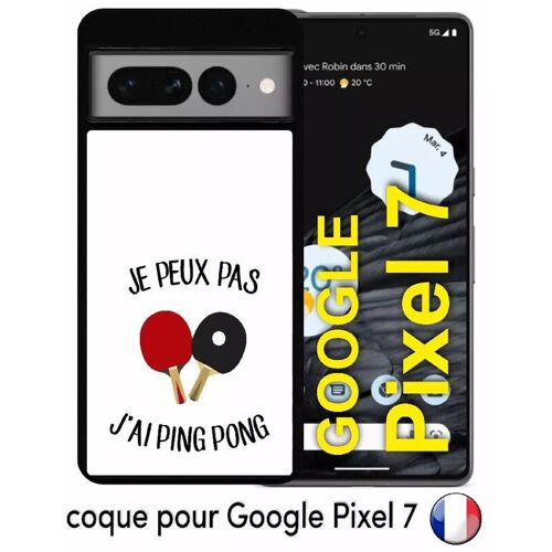 Coque pour google pixel 7 - je peux pas j ai ping pong fond blanc - silicone - noir