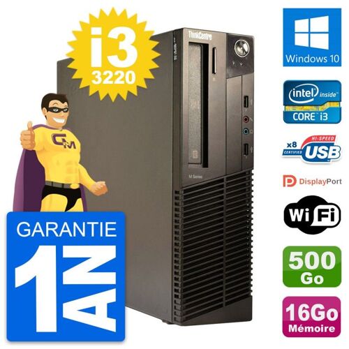 PC Lenovo ThinkCentre M82 SFF Core i3-3220 RAM 16Go Disque 500Go Windows 10 Wifi